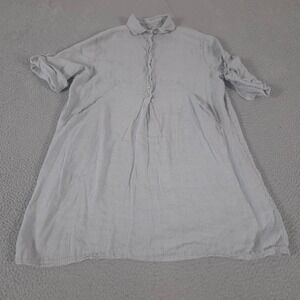 Elena Baldi Dress Womens Medium Grey Popover Tunic Linen Roll Tab Sleeve Pockets